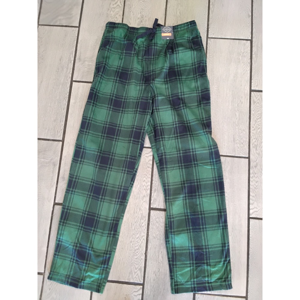 St. Johns Bay Mens Pajama Pants Green Navy Tartan Plaid Fleece Sleepwear Medium